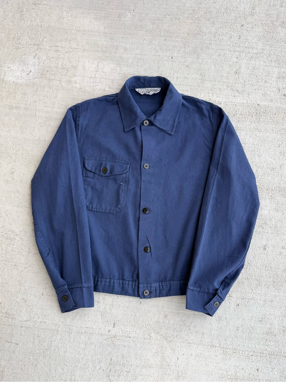 Vintage 70s 80s Cotton Twill Cyclist Style Italian Blue Chore Work Jacket